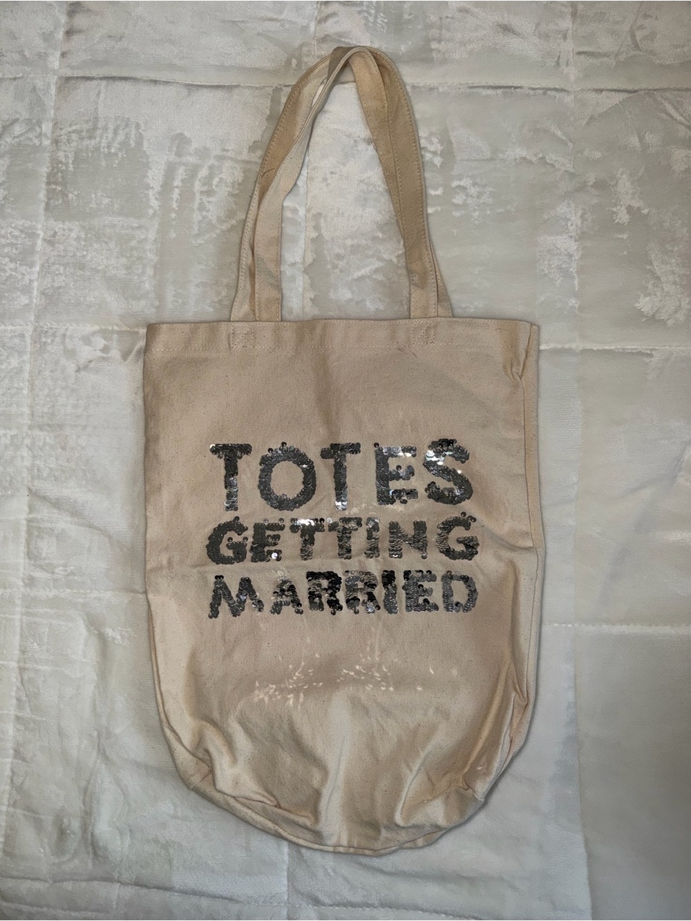 Beige Sequin "TOTES GETTING MARRIED" Tote Bag